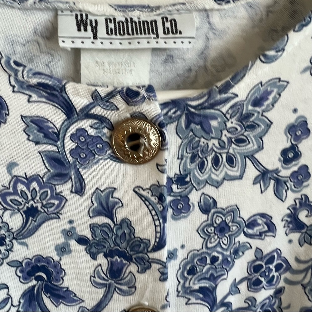 Vintage 80s 90s Jumpsuit Floral Print Blue White Size 8 Romper Cotton Polyester - Picture 5 of 8